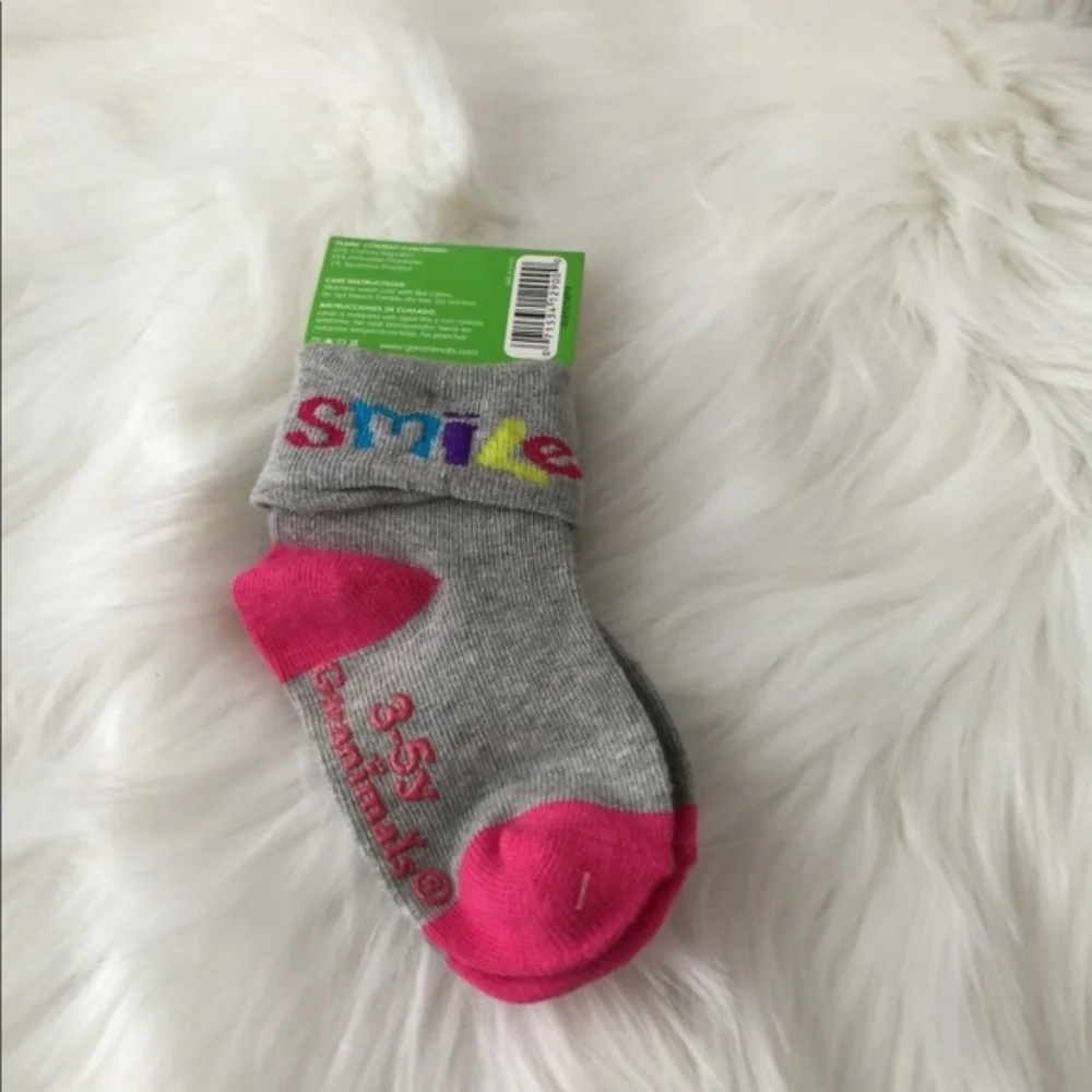 Garanimals Girls Smile Socks Gray & Pink | Size 3–5 Years | New